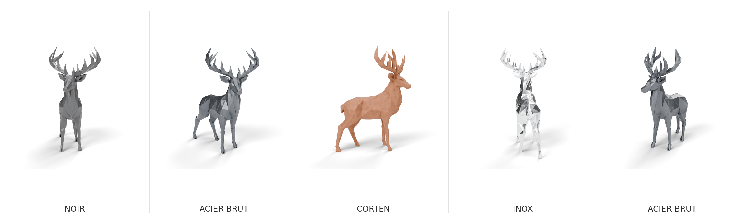 Cerf debout low poly en métal, 4A Métal