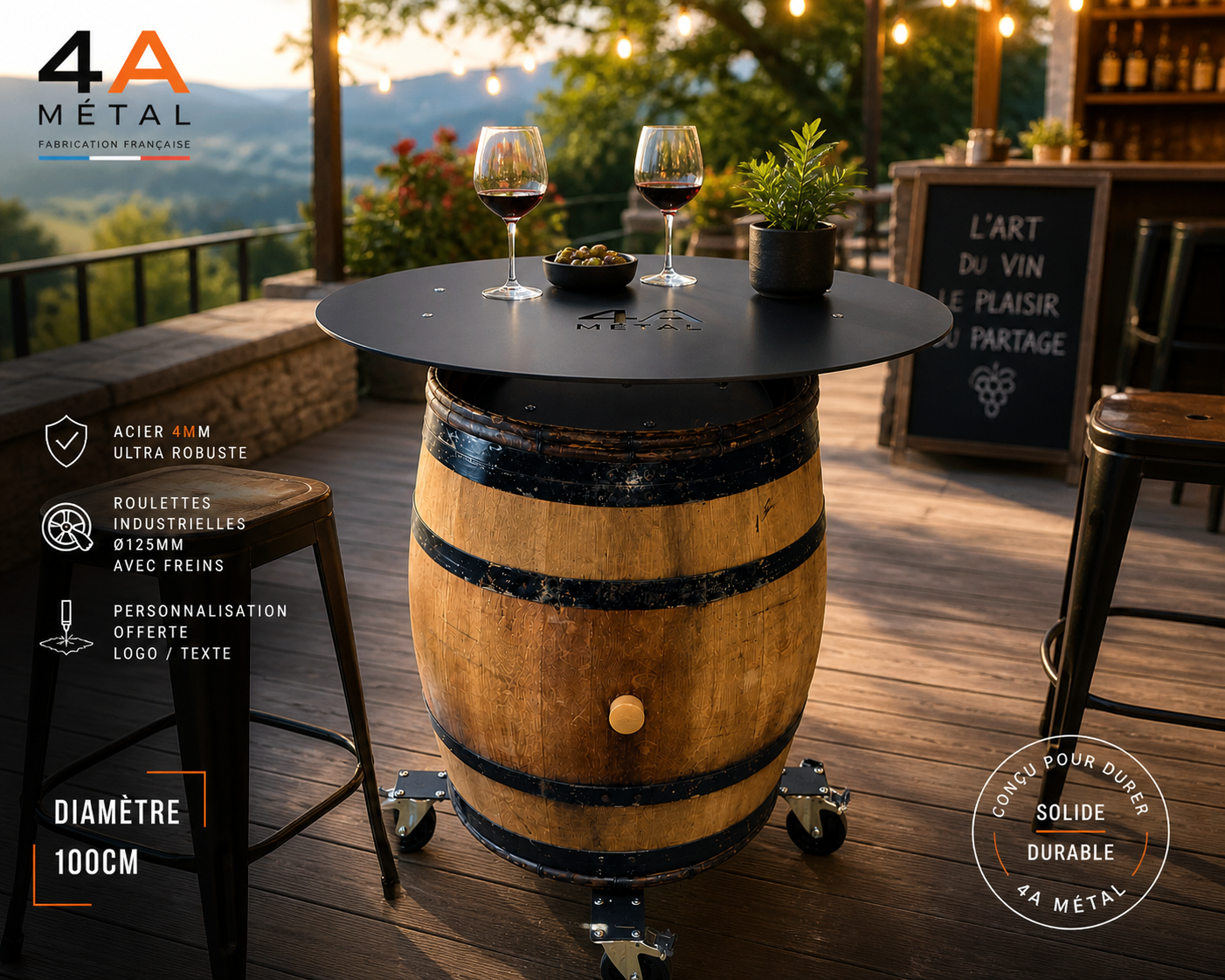 Table Tonneau de Vin en Acier Sur Mesure | 4A Métal