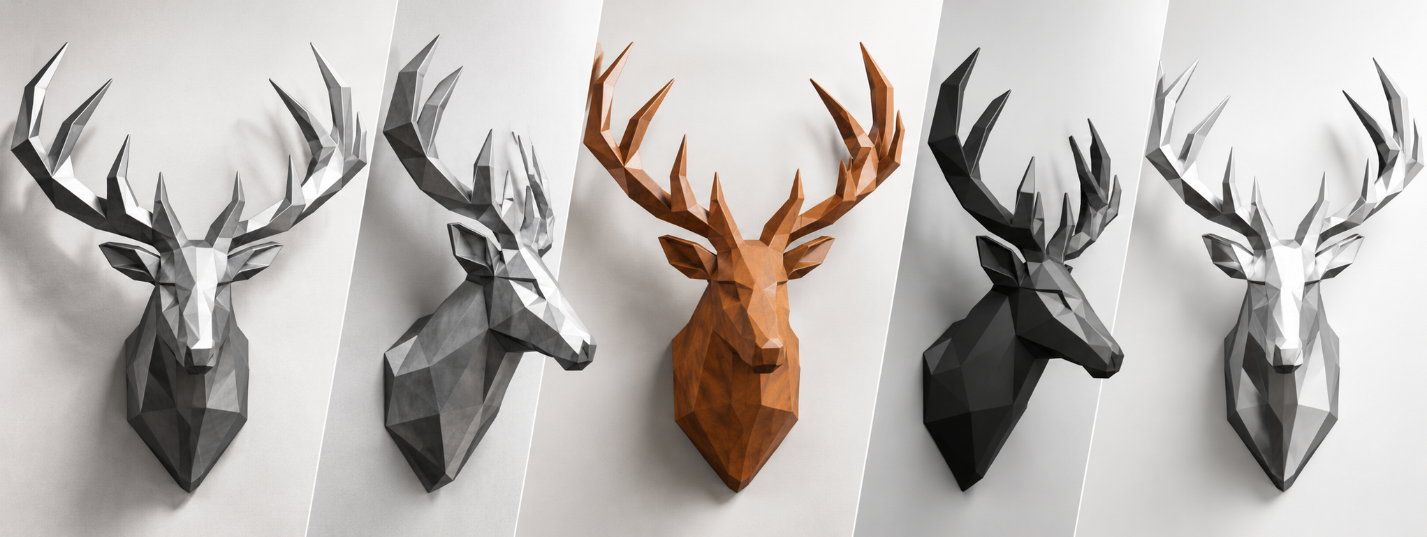 Tête de cerf low poly en métal, style origami