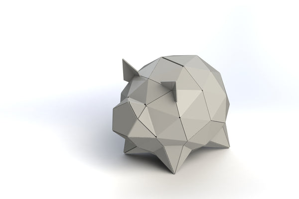 Sculpture décorative en métal blanc au design géométrique low-poly d'un animal.
