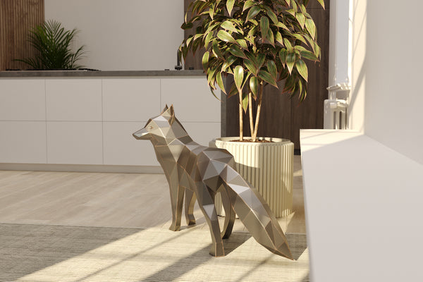 Sculpture décorative de renard en métal au design géométrique moderne
