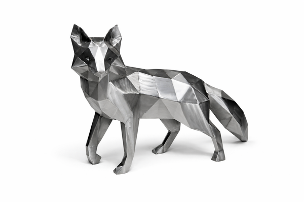 Sculpture de renard en métal design géométrique fabriqué par découpe laser