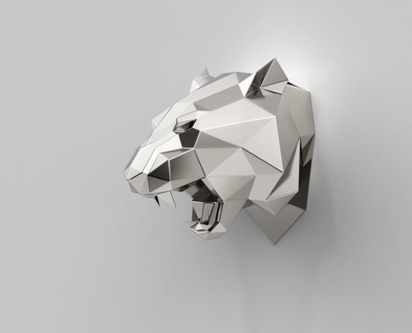 Sculpture murale en métal design géométrique représentant une tête de tigre